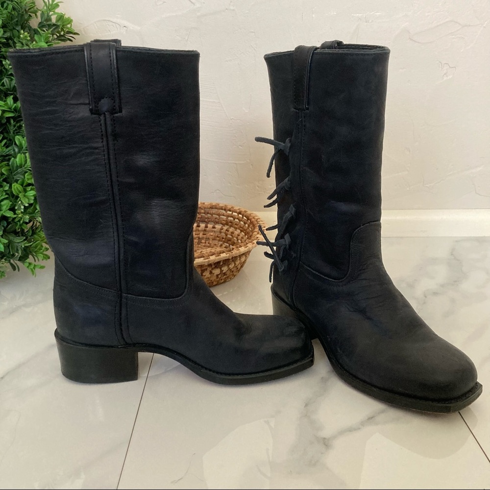 Code West vintage black Leather Fringe boots SZ 8